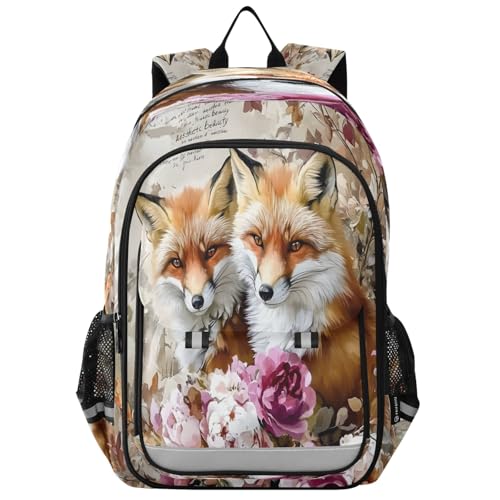 Kids Backpacks School Daypack College Bag Bookbag for Boys Girls Watercolor Retro Fox