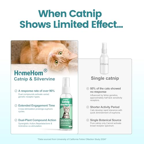 HomeHom Catnip Spray with Silvervine, 100% Natural Dual-Plant Formula for Cats & Kittens,Renew Toys & Train Kittens Indoor & Outdoor - 2 oz