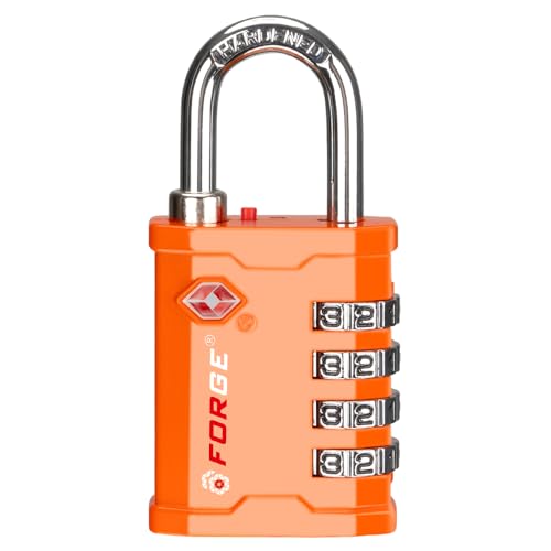 FORGE 4 Digit 17067 TSA Approved Tool Box and Case Lock, Combination Padlock for Travel, Orange 1 Lock