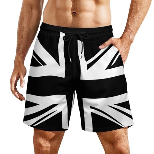 Vintage Black Union Jack British Flag Mens Swim Trunks with Compression Liner Quick Dry Board Shorts Bathing Suit