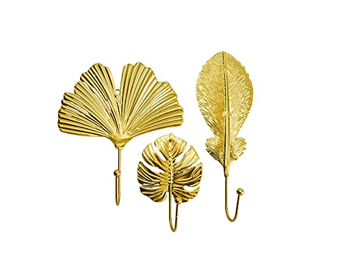 Dorm Queen Gold Decorative Wall Hooks â€“ Set of 3 | Gold Hooks for Hanging Keys, Hats and Jewelry | Gold Wall Hooks | Wall Hooks Decorative | Decorative Hooks