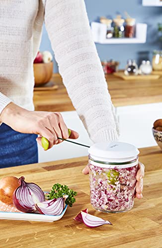 Foto von Tefal Jamie Oliver Chop & Shaker, ohne Strom, Fassungsvermögen: 450 ml, Multizerkleinerer, Universalzerkleinerer für Gemüse, Obst, Zwiebeln, Nüsse, Knoblauch, weiß/grün, K1644144