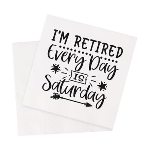 VOWFOO Retirement Cocktail Napkins Party Napkins Beverage Napkins Bar Napkins Disposable Paper Novelty Humorous Gag Gift 100Pcs 4.5 x 4.5 2-ply (I'm Retired Every Day Is Saturday) Cover