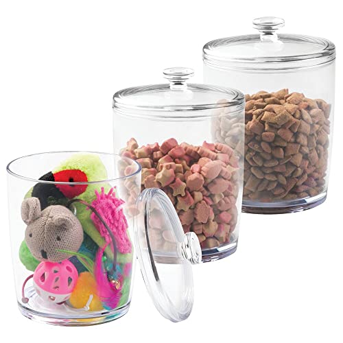 Mdesign Tall Plastic Pet Storage Canister Jar With Lid - Holds Cat/Kitten Food, Treats, Toys, Medical, Dental And Grooming Supplies - Medium - 3 Pack - Clear #TOP4