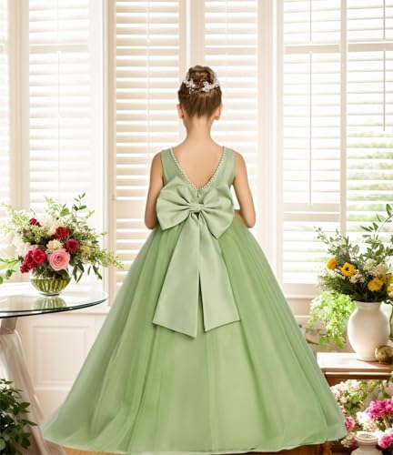 Tulle Flower Girl Dress with Bow Tutu Pageant Princess First Communion Ball Gown Dance Dress for Kids4