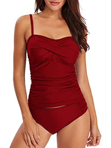 Bikinx Tankini Badeanzüge für Damen, Übergröße, Bademode, Bauchkontrolle, zweiteilige Badeanzüge - Rot - Medium (38-40) Cover