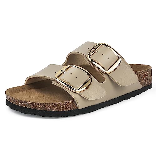Sweechee Women's Cork Footbed Sandals, Double Buckle Slides, Taupe, US 8 - image 9
