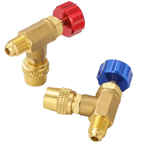 2Pc Refrigerant Charging Valve Set, 90 Degree Refrigerant Charging Valve, Safety Adapter Flow Control Ball Valve, Low Loss HVAC Fittings R12 R22-1/4 Male to 1/4 Female, R410-1/4 Male to 5/16 Female