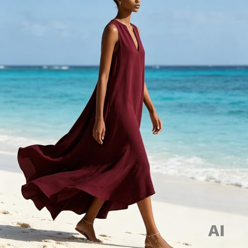 Robe longue fluide col en V ample et légère pour masquer les rondeurs - 7