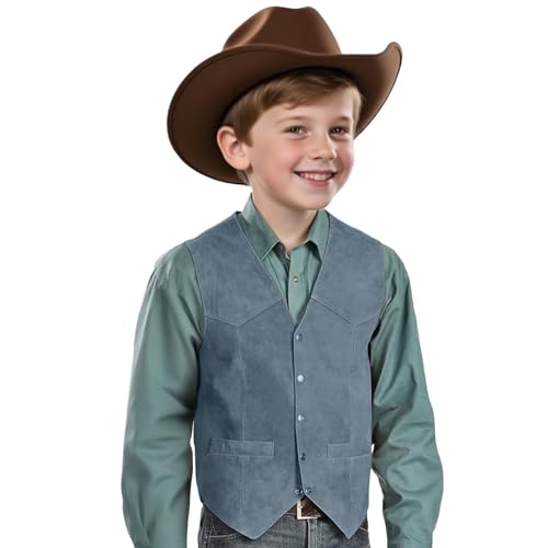 Retro Boys Vest Western Cowboy Dress Vests Vintage Suede Leather V Neck Formal Wedding Waistcoat