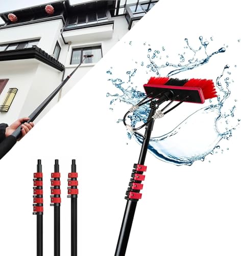 Genérico Kit de Limpieza de Paneles solares Extensible: Varilla telescópica para Limpiar Ventanas con alimentación de Agua, Cepillo de Gran Alcance (Cabezal de 55 cm, extensión de 20 pies) para facil