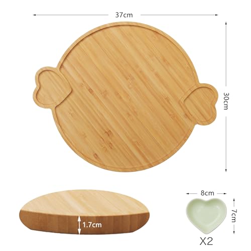 Hniuyun 12 Inch Bamboo Round Cheese Board and Charcuterie Set with 2 Ceramic Bowls Kitchen Serving Platter Housewarming Gift for Dining Room - Cosy Home Interiors Hniuyun 12 Inch Bamboo Round Cheese Board and Charcuterie Set with 2 Ceramic Bowls Kitchen Serving Platter Housewarming Gift for Dining Room - Image 2