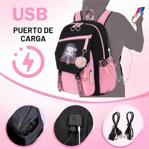 Mochila escolar con puerto USB Roffatide de Anime para cargar el móvil 3