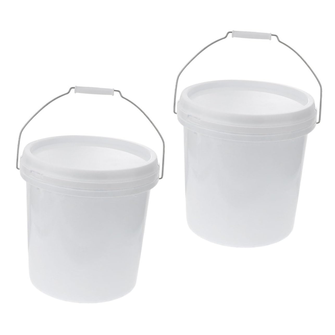 Cubo Redondo de Plástico de 10l Tapa, Blanco, 2 Unidades | Recipiente Portátil, Conserva el Seco, Formato para Pintura y Exterior