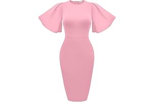 Memoriesea Women's Basic Bodycon Ruffle Flared Short Sleeve Pencil Midi Dress