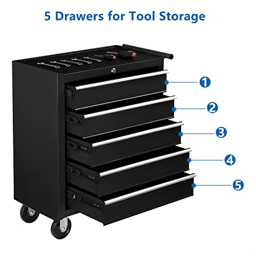 TUFFIOM 5-Drawer Rolling Tool Chest w/Drawers & Lock, Tool Storage Cabinet with Lockable Wheels, Top Cushion & Drawer Liners, Tool Organizer Box for Garage, Warehouse & Repair Sho - Image 6