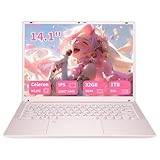 14.1'' 2K Display Laptop, Intel N5105 (Beat N5095), 32GB RAM 1TB PCIe SSD, Windows11 Pro Student Computer, Backlit Keyboard, Fingerprint Unlock, Type-C, Lightweight for Students Business, Pink