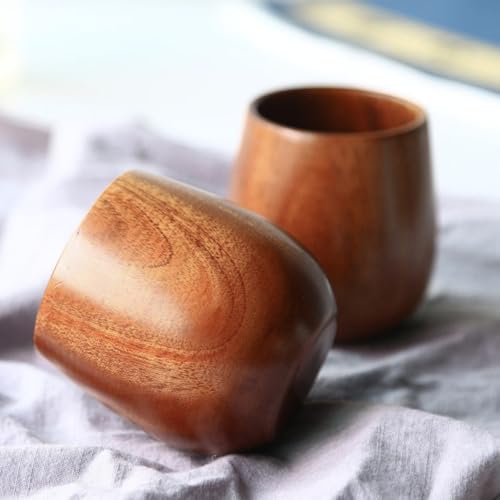 GRIRIW Wooden Tea Cups Set of 4 - Small Belly Design Natural Solid Wood for Home, Tearoom, and Hotel Use - Image 5