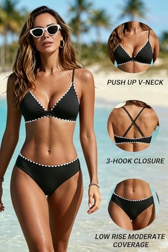 Image of Yonique Womens Push Up Bikini Set - Two Piece Swimsuit V Neck Crisscross Back Bathing Suit 2025 Swimwear