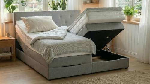 PAARA Boxspringbett mit Bettkasten Anti-Rutschmatten Taschenfederkern Matratze Kaltschaum Topper Komplettset 160 x 200 cm - Jedes Bett EIN Unikat - Made in Germany
