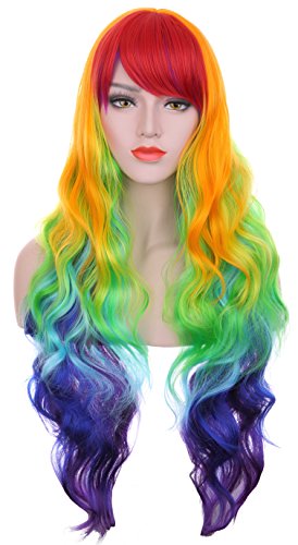 hxhome rizado Multi Color Rave Neon Rainbow Colorful Cosplay disfraz de Halloween My Little Pony sintéticas pelucas