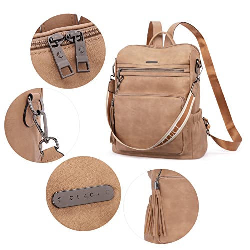 Image of CLUCI Backpack Purse for Women Fashion Leather Designer Travel Large Ladies Shoulder Bags with Tassel, Two-toned Brown, Large