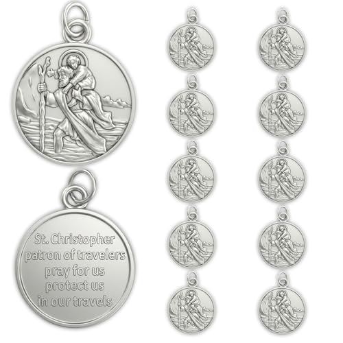 Rlcvecv 10 Pcs St Christopher Medals Saint Christopher Metal Pendant for Car Necklace Bracelet Keychain Rosary Catholic Gift for New Driver New Car
