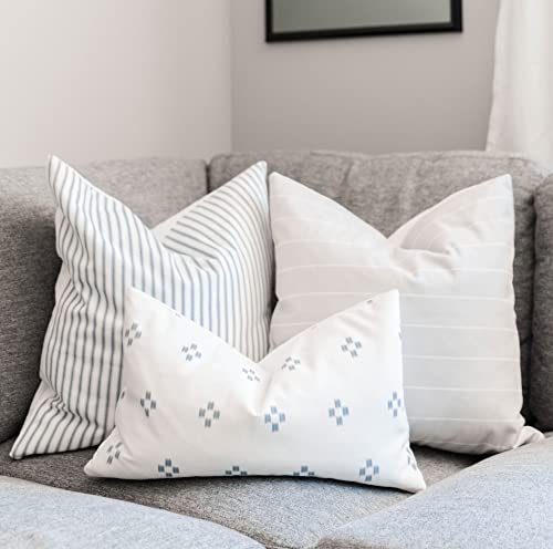 Grateful Goose Modern Decorative Throw Pillow Covers Combination Set Of 3 (1) 12”X20”, (1) 20”X20”, (1) 22”X22”, Printed Fabric For Couch Home Decor, Inserts Not Included (Stripe Grey & Blue Pattern) #TOP7