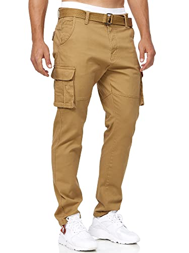 Indicode Hommes Mathen Pantalon Cargo en 98% Coton avec Ceinture Amber Large Cover