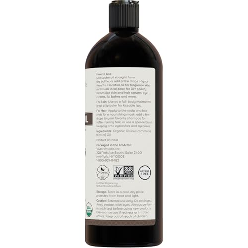 Viva Naturals Organic Castor Oil, Cold-Pressed, 16 fl oz – For Face, Hair, Eyelashes, USDA Organic, Non-GMO - With Beauty Kit - image 8