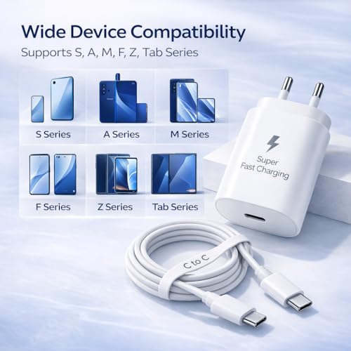 Image of 25W USB C Fast Charger Adapter with Type C to C Cable for Samsung Galaxy S24 /S23, A36 /A35 /A26 /A17 /A16 /A15 /A07 /A06, M56 /M55 /M36 /M35 /M17 /M17e /M16 /M15 /M07 /M06 /M05, F56 /F55 /F36 /F17 /F16 /F15 /F07 /F06 /F05