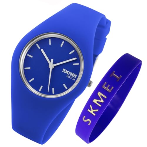 SKMEI Relojes para mujeres jóvenes, correa de silicona deportiva, impermeable, moda, casual, simple, cuarzo, analógico, adolescentes, niñas, regalo, reloj de pulsera negro, L9068darkblue,