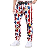 Celanisai Köln Hemden Karneval Clown Hose Chino Clownhose Fasching Kostüm Stretch Slim Fit Chino Hose Männer Kölle Alaaf Chinohose mit Taschen klassische Köln Wappen Chinohose Karnevalskostüm, T rojo