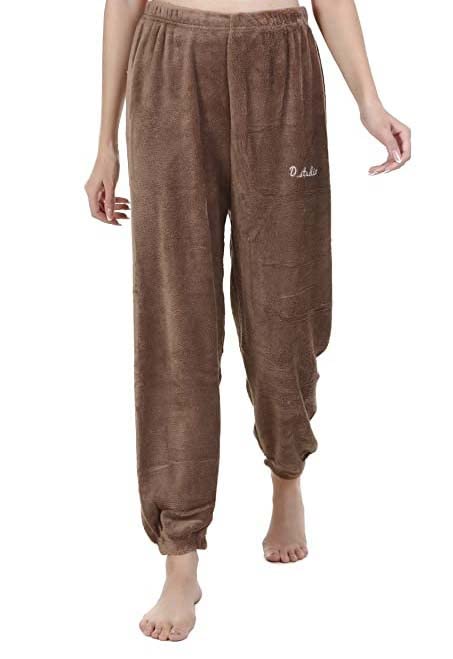 Autumn Winter Night Wear Plush Lounge Pants Home Pajama Elastic Waist Sleepwear Thick Pyjama Coral Fleece Casual Sleep Bottoms-image-10