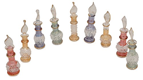 Egyptian Perfume Bottles Set of 10 Hand Blown Decorative Glass Vials Height 2 Inch (5 cm) by CraftsOfEgypt