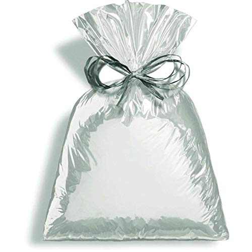 Saco Para Presente Cromus Embalagens com Acabamento Metalizado na Cor Prata 50x70 cm, Pacote com 25