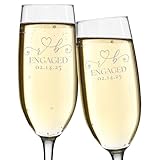 Set of 2 Custom His and Her Initials Heart Engagement Date Keepsake Laser Engraved Champagne Flute Glasses 8 oz. with Gift Box Personalized Engaged Gift for Bride Groom