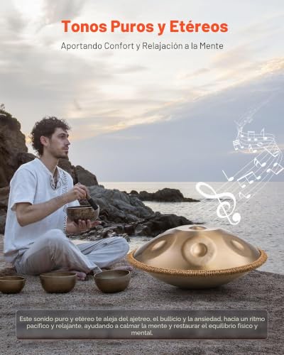 Miniatura 3 de VEVOR Tambor de Mano 55 cm 9 Notas 432 Hz, Tambor Handpan en D Menor con Mazos, Instrumento de Percusión con Bolsa de Transporte para Yoga, Meditación, Educación Musical de Principiantes, Dorado