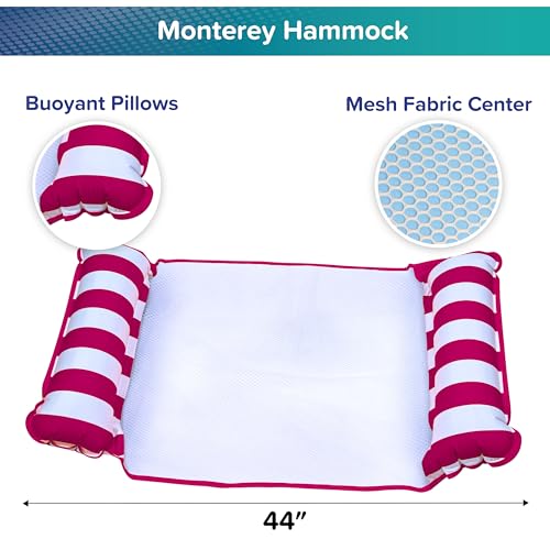 Image of Aqua Original 4-in-1 Monterey Hammock Pool Float & Water Hammock- Multi-Purpose, Inflatable Pool Floats for Adults - Patented Thick, Non-Stick PVC Material - Burgundy