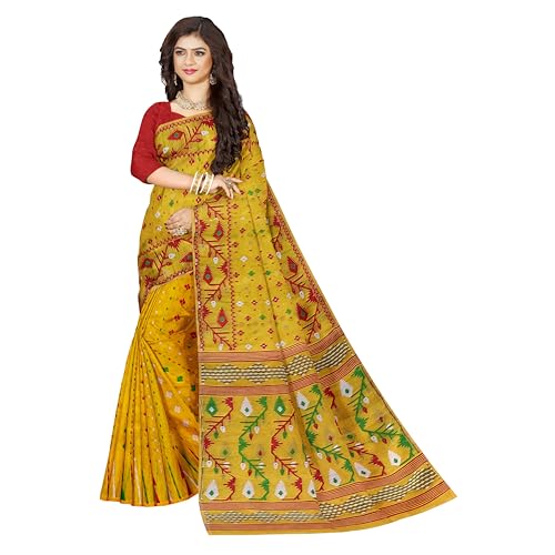 Image of Mayabi Women's Dhakai Jamdani Cotton Silk Saree Traditional Bengali Tant Korat Work, Without Blouse Piece