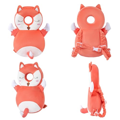 Image of Baby Head Back Protector Backpack Toddler Safety Protector Cushion Pad Soft, Adjustable and Lightweight Design for Safe Walking and Crawling Toddlers Girls and Boys(Fox)