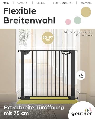 Geuther Türschutzgitter Easylock Flatstep Weiß I Treppenschutzgitter zum Klemmen oder Bohren I Breite 90-97 cm I Türschutz für Ihr Baby & Haustier I Kinderschutzgitter beidseitig öffnend