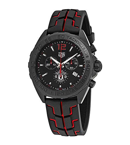 luminoso TAG Heuer CAZ101J.FT8027 - Orologio analogico al quarzo con cinturino in gomma da 43 mm, Pvd nero, cinturino