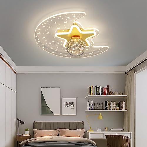 LED Deckenlampen Modern Star Moon Dimmbare Deckenleuchte Mit Fernbedienung Kinderzimmer Kronleuchter Wohnzimmer Lampenschirm aus Glas Für Jungen Mädchen Kinderzimmer Schlafzimmer Hängelampen (Color :