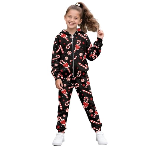 YECARYPOD Christmas Candy Cane Boys Girls Zip Up Hoodie and Sweatpant Set for Kids 2 Piece Outfits Pants Set Active Sweatsuit Fashion Tracksuit Long Sleeve Pullover Sweatshirt Jogger Pants