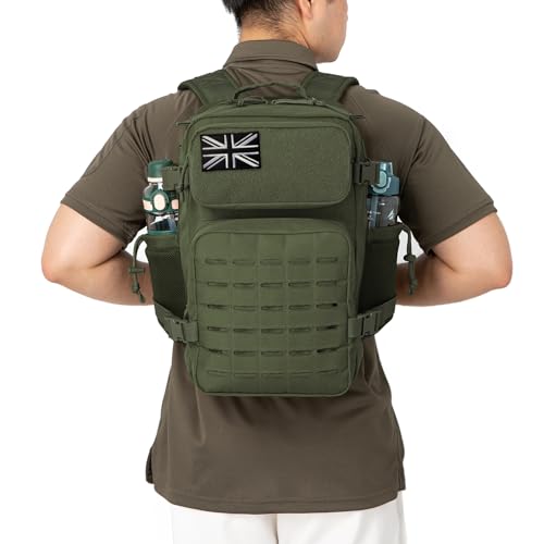 QT&QY 25L Military Tactical Backpacks For men Motorcycle Army Laser cut Molle Daypack small EDC Bug Out Bag Gym Rucksack With Dual Cup Holders medical Rucksack Green - Image 4