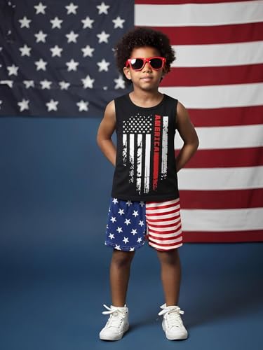Image of Boys 4th of July Tank Kids American Flag Sleeveless Shirts Cotton Patriotic Tees Top Independence Day Clothes