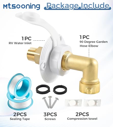 Image of RV City Water Fill Inlet with Elbow Check Valve, 3 /4 NH Female to 1 /2 NPT Male RV Water Hose Brass Connector Replacement for RV Camper Motorhome Trailer Marine White