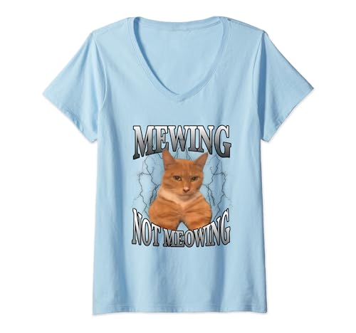 Donna Funny Cat Meme Mewing LooksMax Meowing cat Trend Maglietta con Collo a V