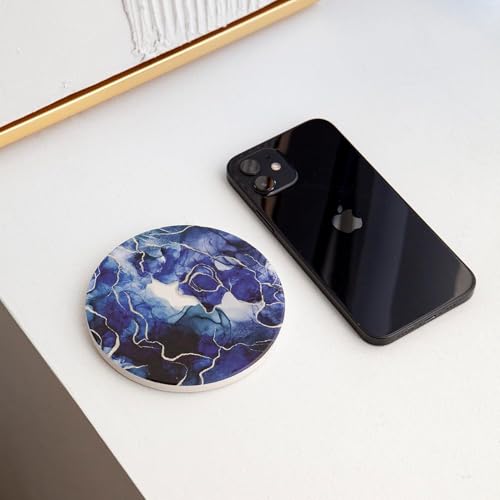Image of Marble Coasters with Holder Set of 6, Coffee Table Decor, Drinks,Coffee Table, Coaster Set, Drink Coasters, Stone Coasters for Drinks Absorbent Blue